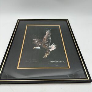 Vintage BALD EAGLE  Framed Art Picture by Jan Jellins 1978 Black & Gold Frame